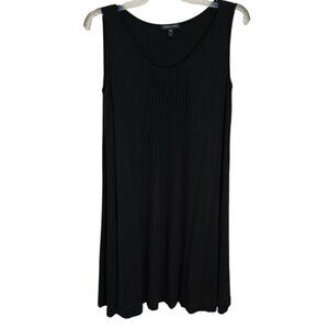 Eileen Fisher Womens Black Pleated Front Sleeveless Silk Dress Scoop Neck Size L